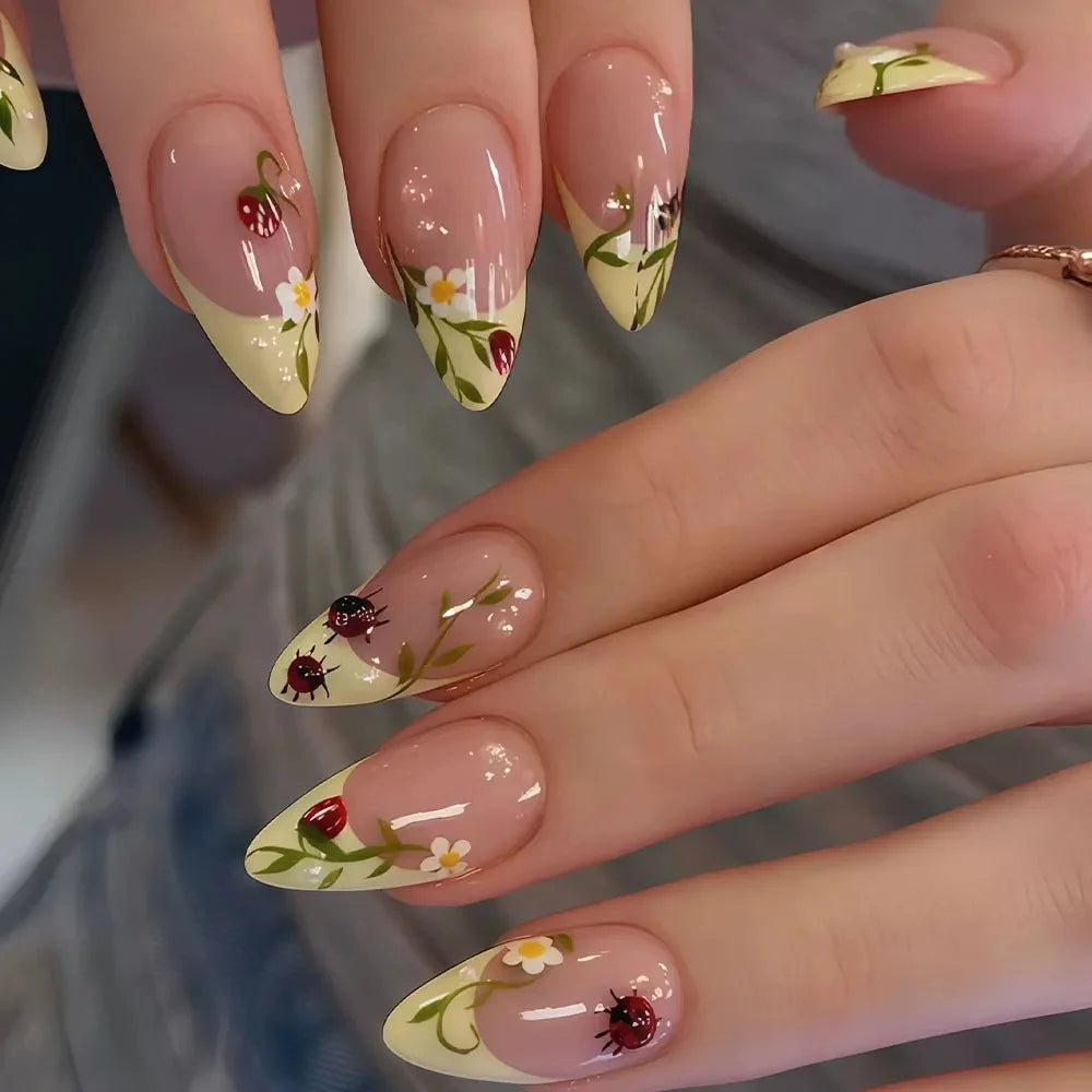 Press-On Nails Floral French Tip Acrylic 24-Piece