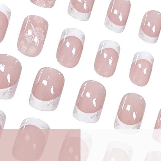 Press-On Nails Floral French Tip Chip-Resistant Set of 24