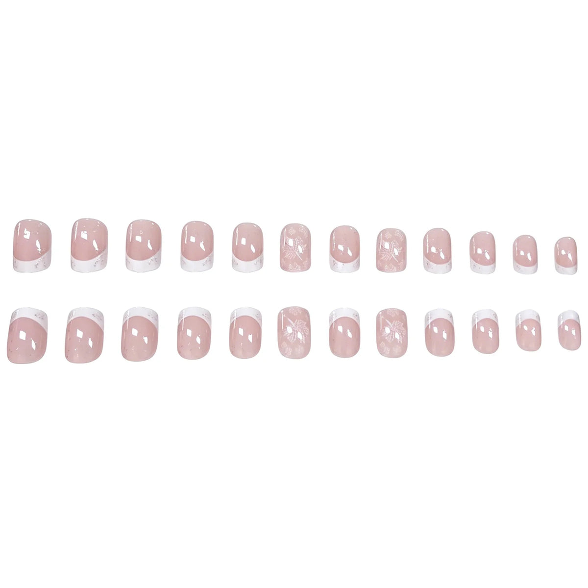 Press-On Nails Floral French Tip Chip-Resistant Set of 24