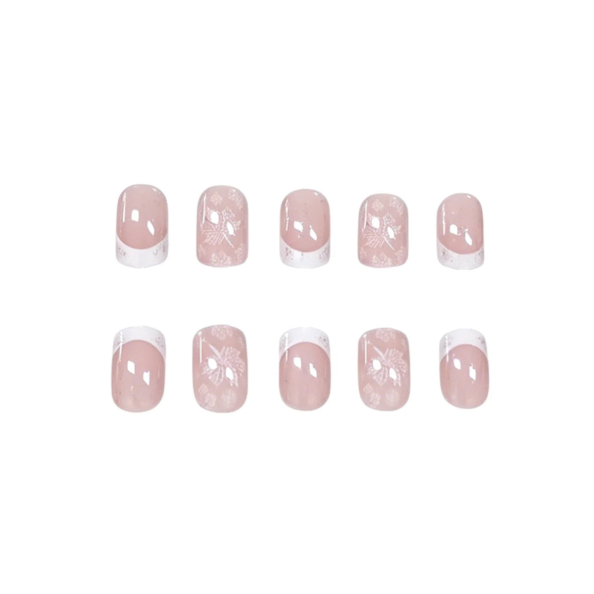 Press-On Nails Floral French Tip Chip-Resistant Set of 24