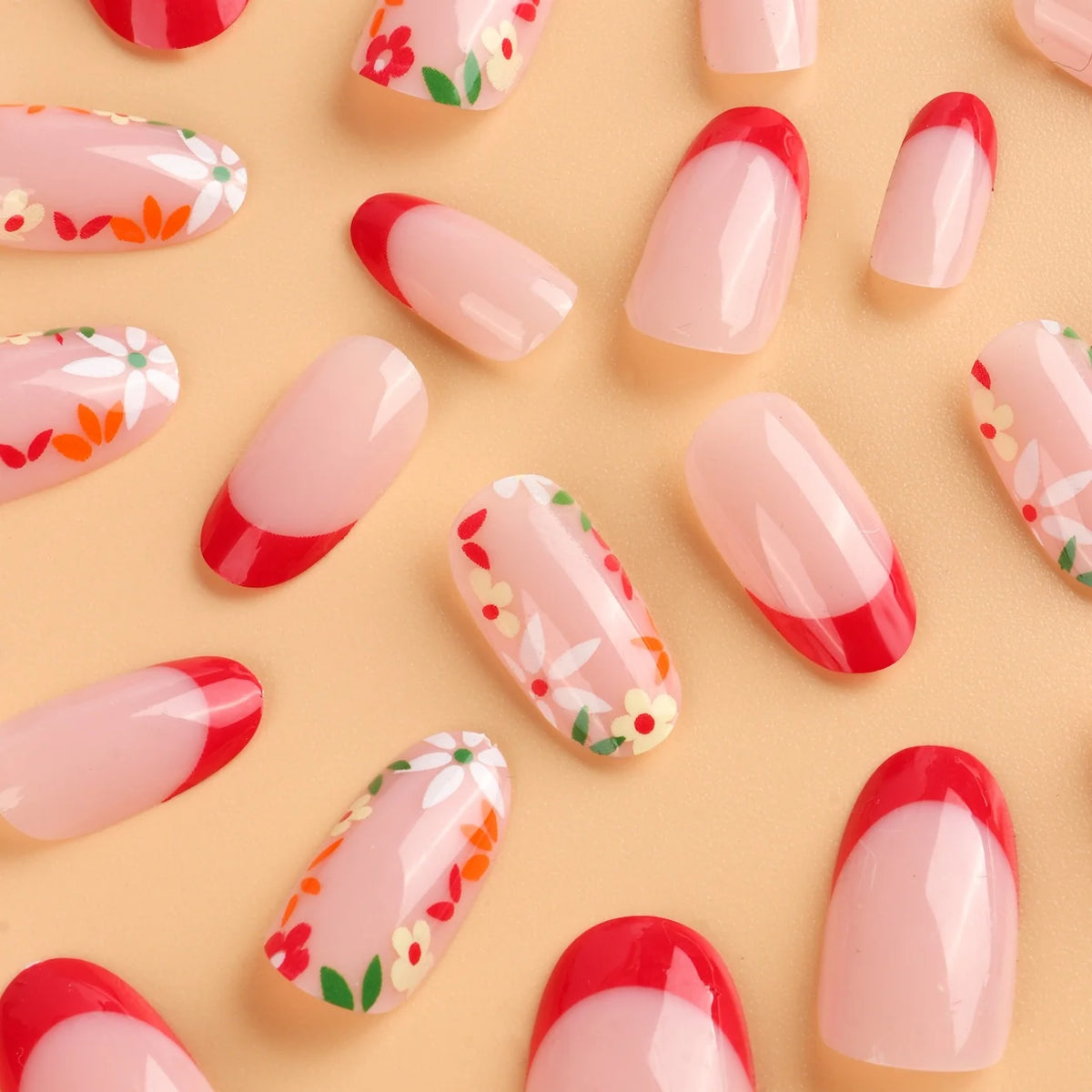 Press-On Nails Floral French Tip Gel Finish