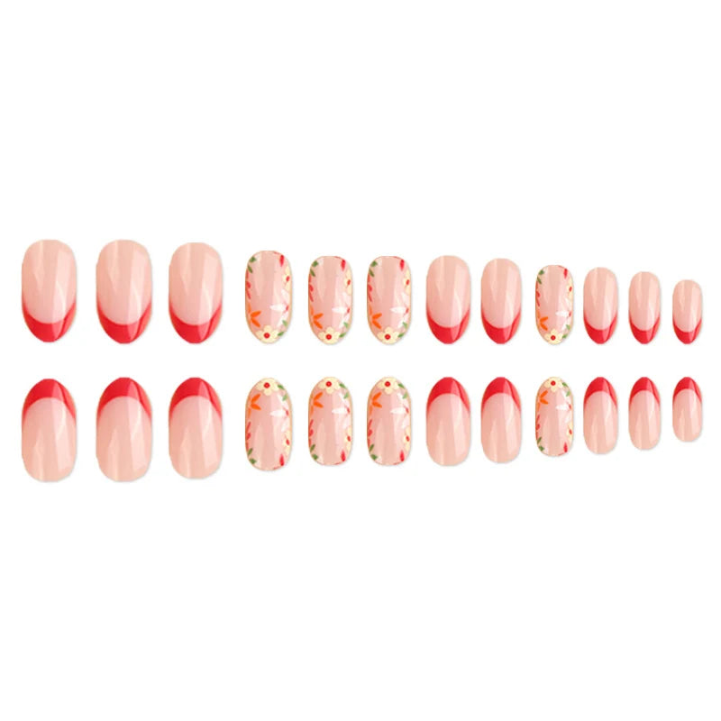 Press-On Nails Floral French Tip Gel Finish
