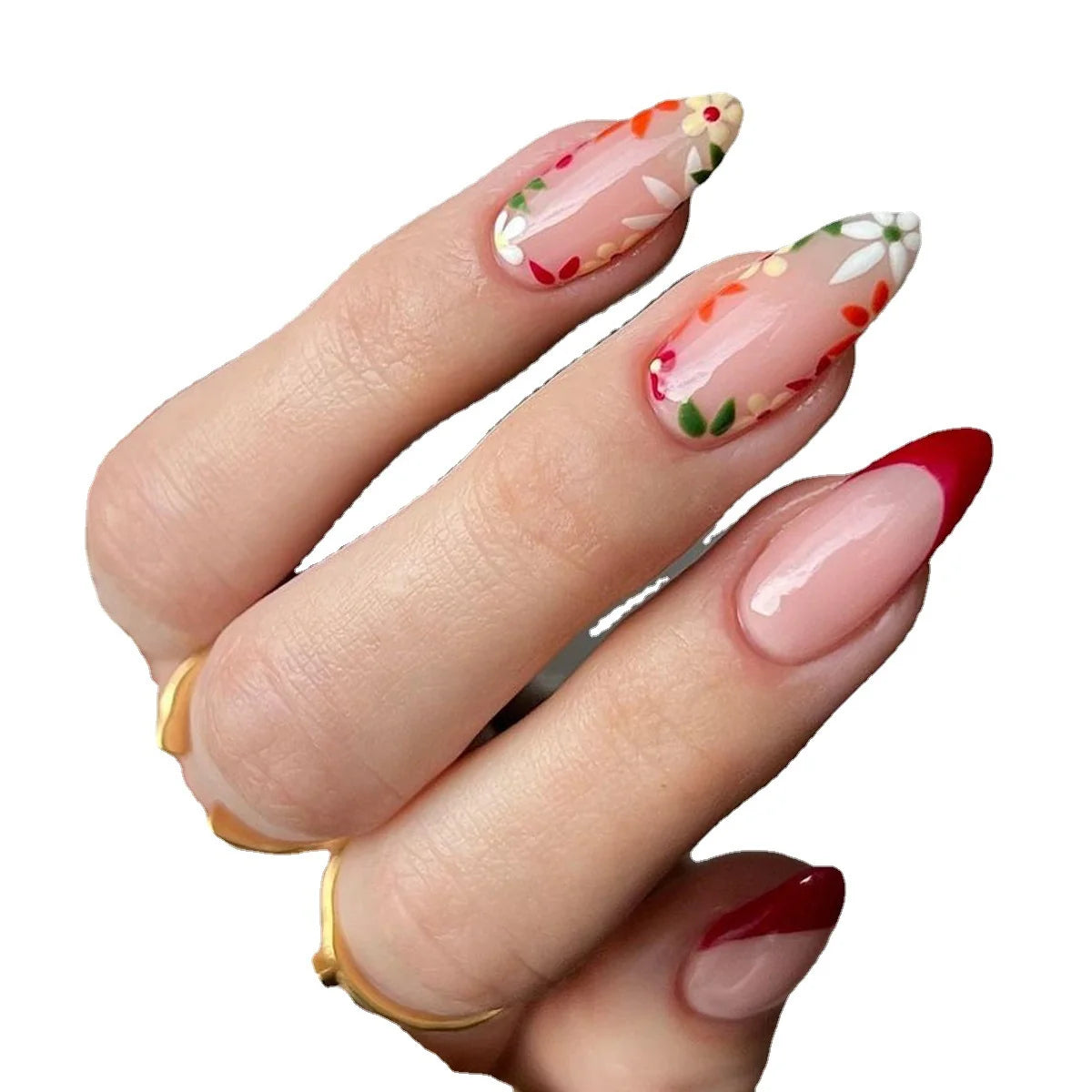 Press-On Nails Floral French Tip Gel Finish