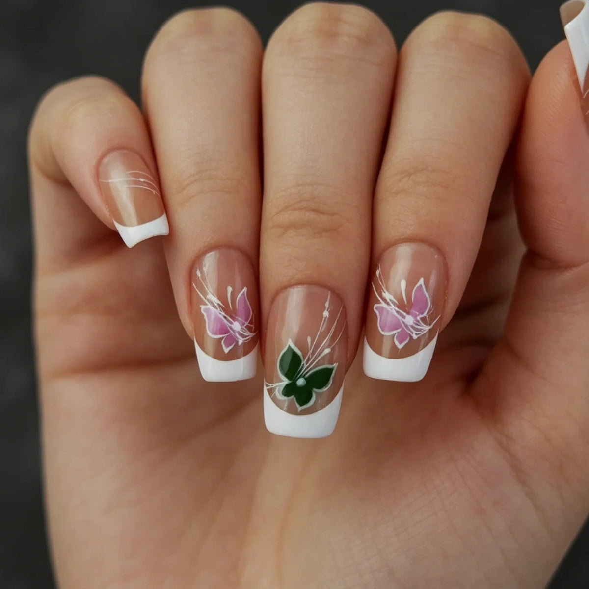 Press-On Nails Floral French Tip Set of 24
