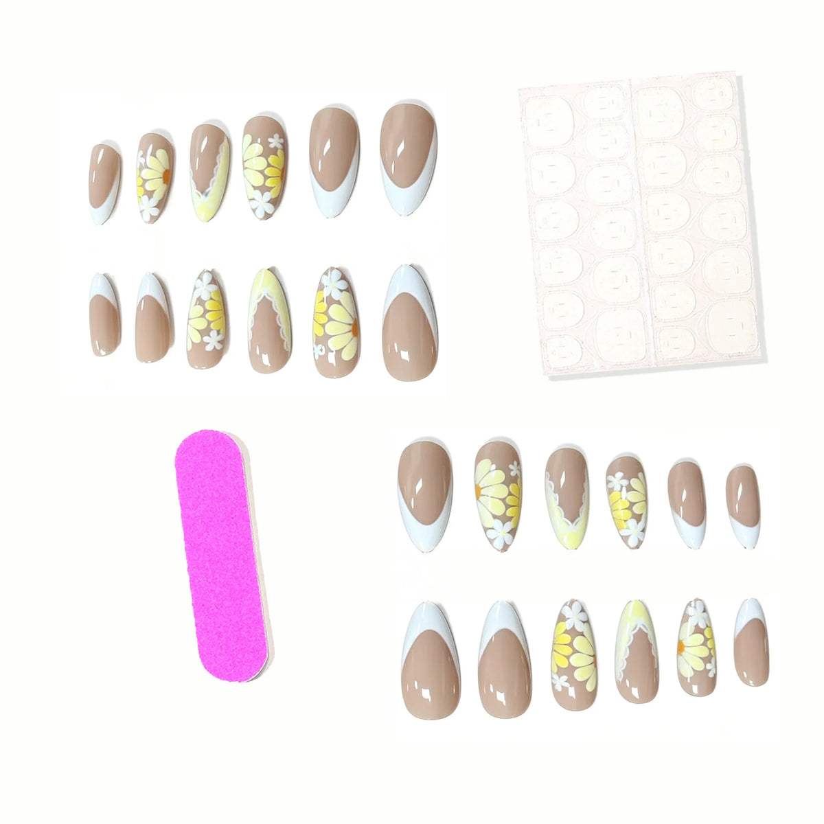 Press-On Nails Floral French Tips Set of 24
