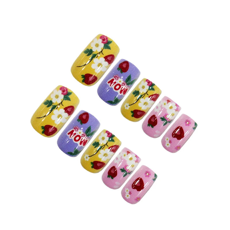 Press-On Nails Floral & Fruit 24-Piece With Adhesive Pads