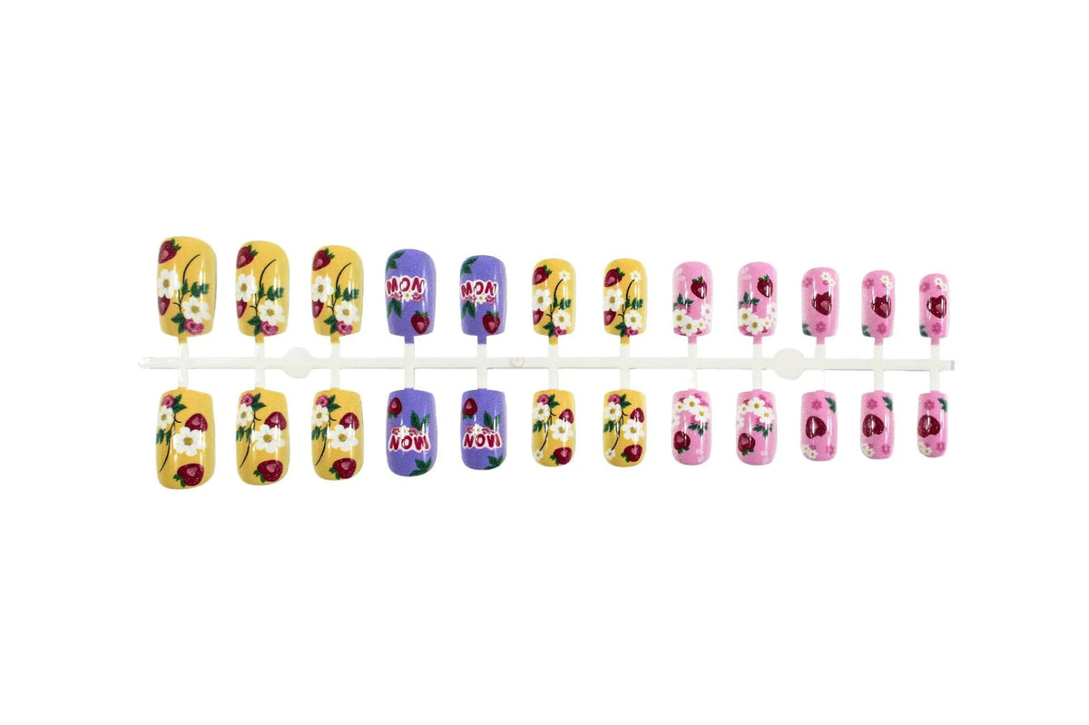 Press-On Nails Floral & Fruit 24-Piece With Adhesive Pads