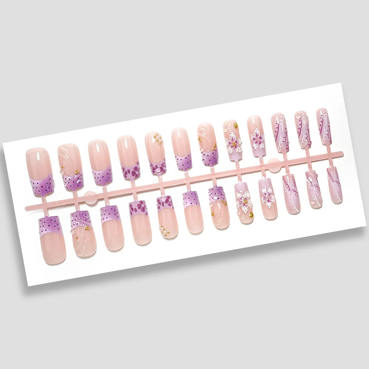 Press-On Nails Floral & Gem Accents 24-Piece Reusable