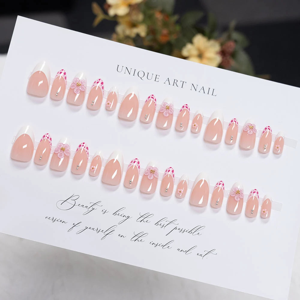 Press-On Nails Floral Gem Accents Easy Application