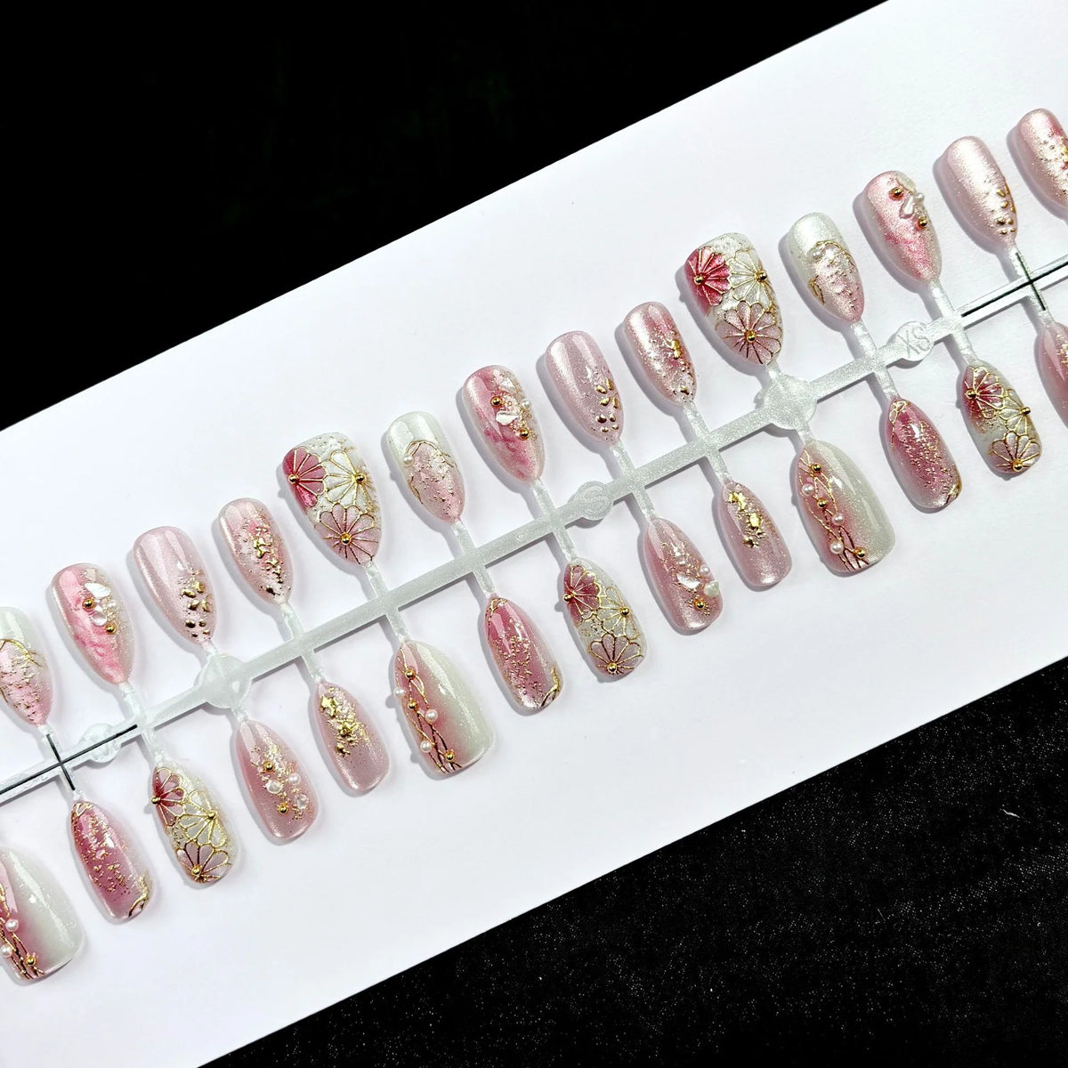 Press-On Nails Floral Gem Accents Easy Apply & Reusable