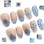 Press-On Nails Floral Gem Embellished Chip-Resistant