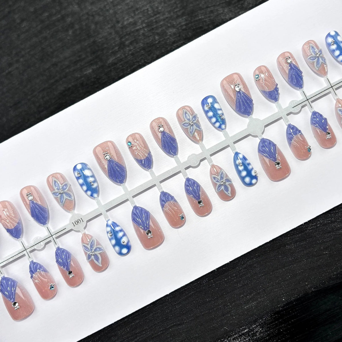 Press-On Nails Floral Gem Embellished Chip-Resistant