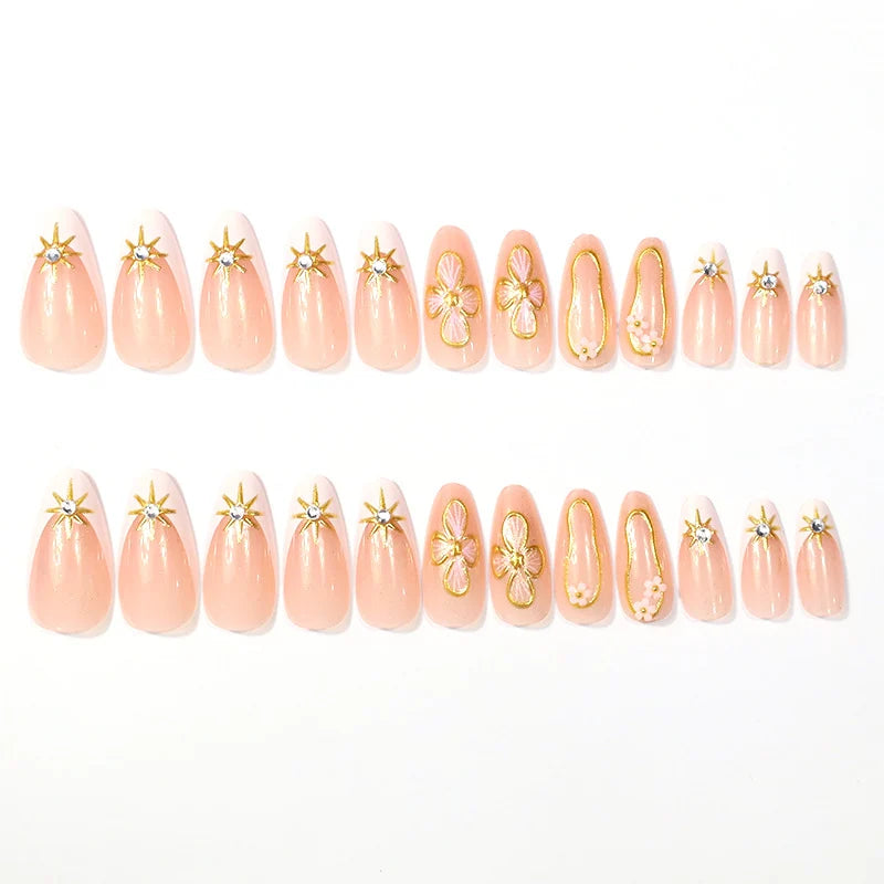 Press-On Nails Floral Gems & Gold Accents