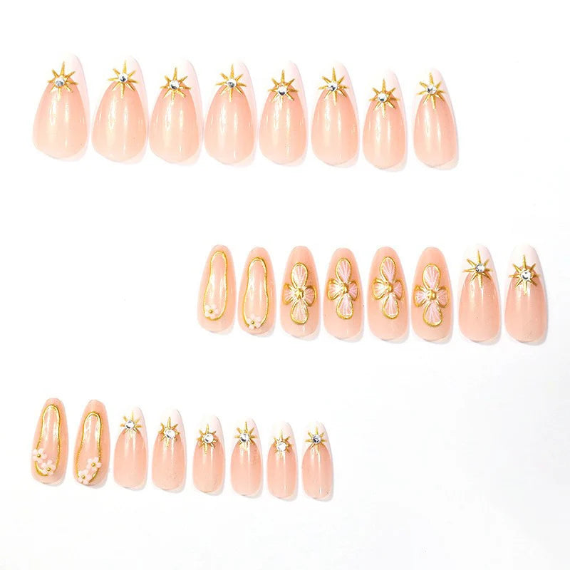 Press-On Nails Floral Gems & Gold Accents