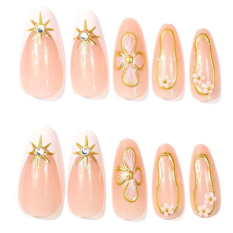 Press-On Nails Floral Gems & Gold Accents