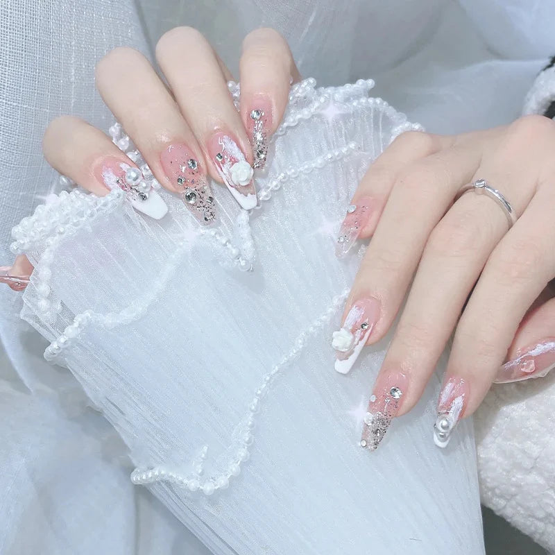 Press-On Nails Floral & Gemstone Peel-And-Stick Long-Lasting