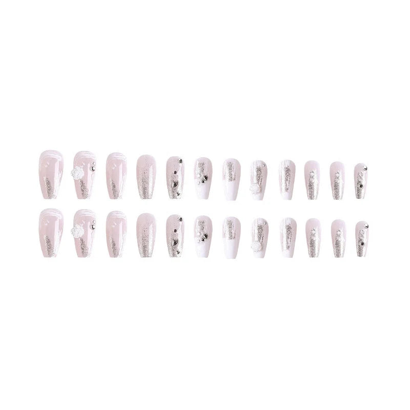 Press-On Nails Floral & Gemstone Peel-And-Stick Long-Lasting