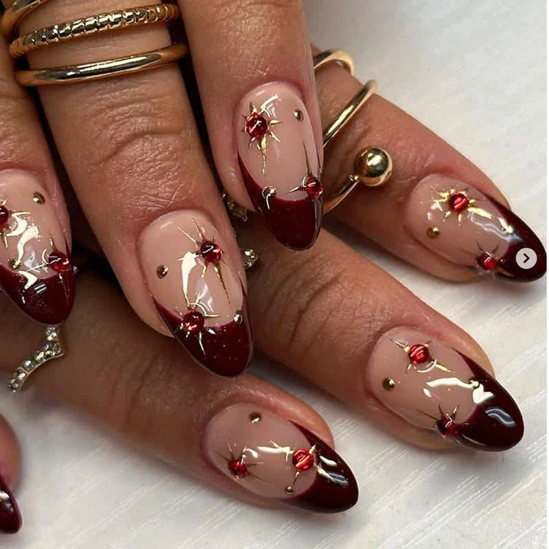 Press-On Nails Floral Gemstone Quick-Apply & Reusable
