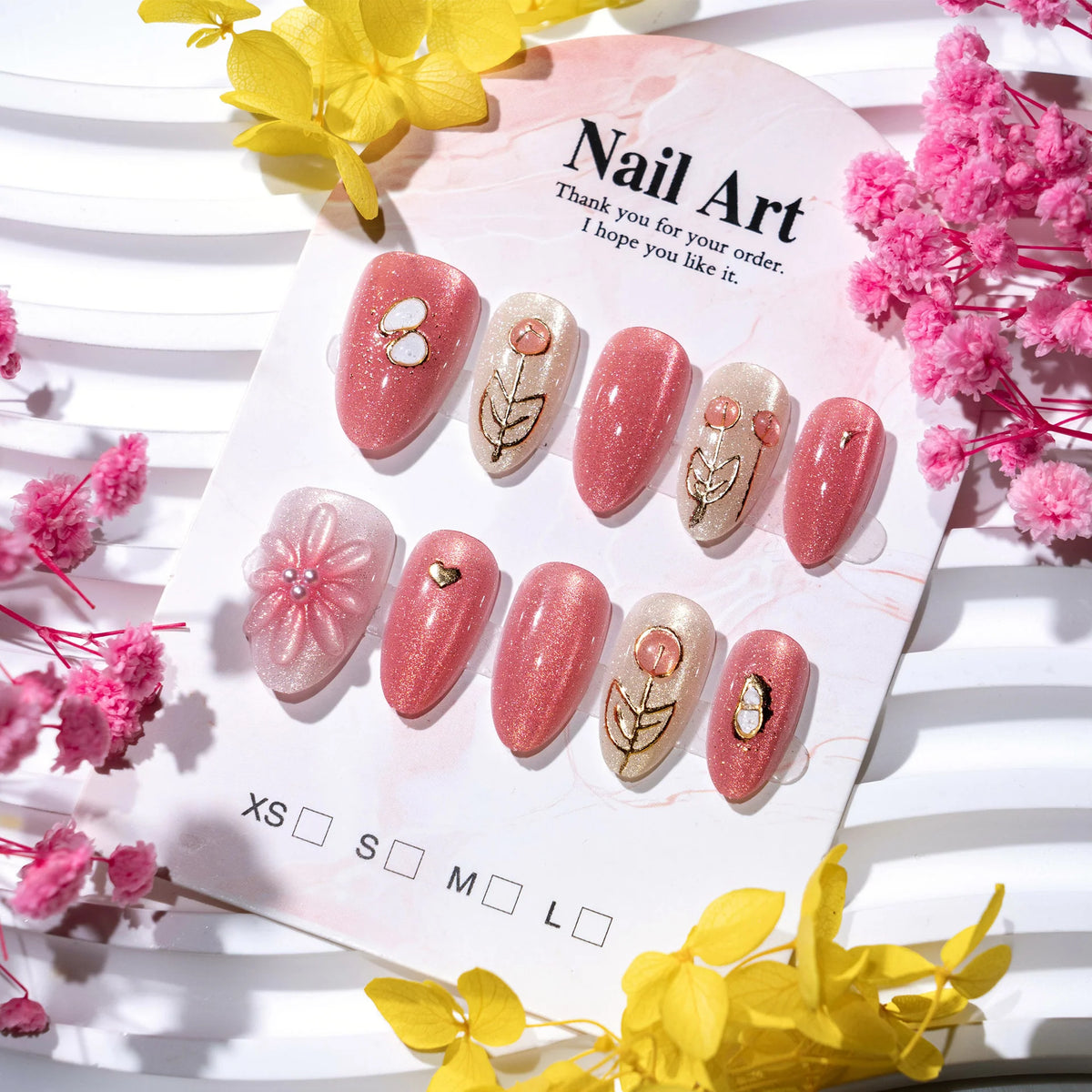 Press-On Nails Floral Gemstone Reusable Multiple Sizes
