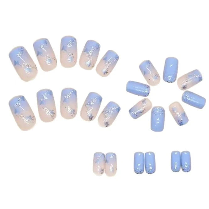 Press-On Nails Floral Glitter Durable Acrylic