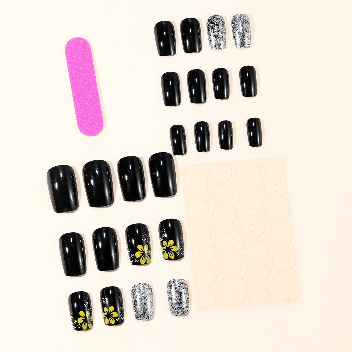 Press-On Nails Floral Glitter Easy Application & Long-Lasting