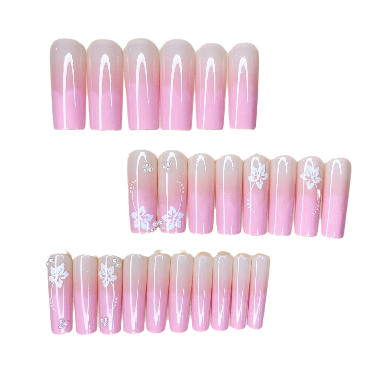 Press-On Nails Floral Glitter Full-Cover Fit