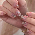 Press-On Nails Floral Glitter Long-Lasting Shine