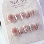 Press-On Nails Floral Glitter Long-Lasting Shine