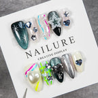 Press-On Nails Floral Glitter & Pearl Long-Lasting