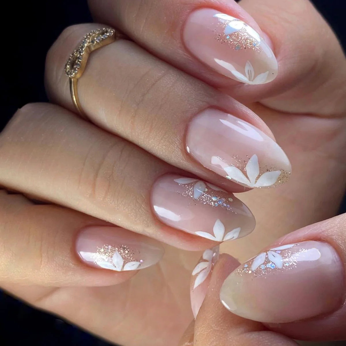 Press-On Nails Floral & Glitter Reusable Easy Application