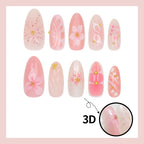 Press-On Nails Floral & Glitter Transparent Base