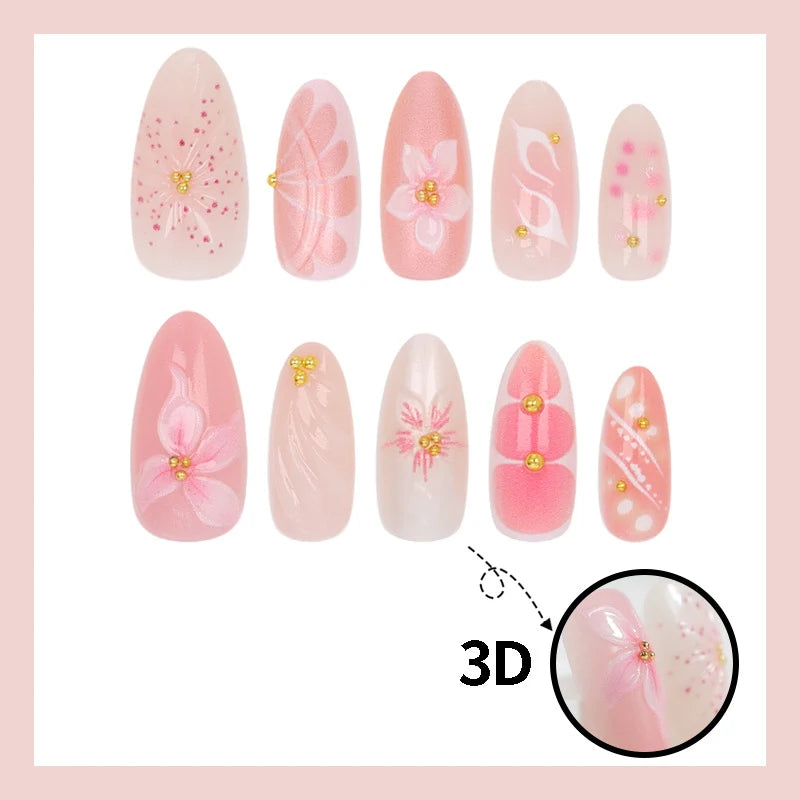 Press-On Nails Floral & Glitter Transparent Base