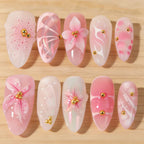 Press-On Nails Floral & Glitter Transparent Base