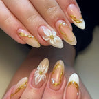 Press-On Nails Floral Gold Accents Easy Application