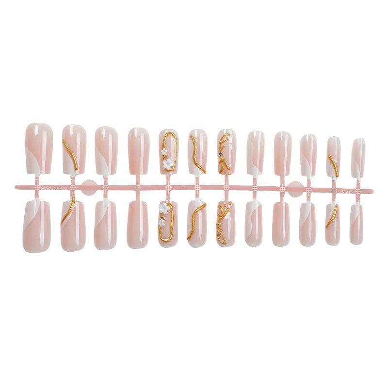 Press-On Nails Floral & Gold Accents Easy Application