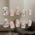 Press-On Nails Floral Gold Accents No-Glue & Reusable