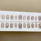 Press-On Nails Floral Gold Accents No-Glue & Reusable