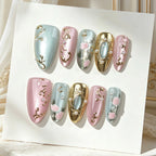 Press-On Nails Floral & Gold Accents No-Mess Adhesive