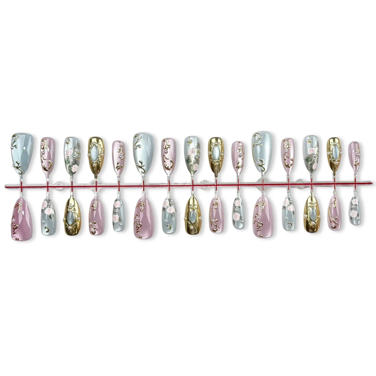 Press-On Nails Floral & Gold Accents No-Mess Adhesive