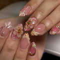 Press-On Nails Floral Gold Accents Reusable
