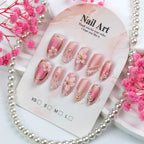 Press-On Nails Floral Gold Accents Reusable