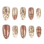 Press-On Nails Floral Gold Accents Set of 10