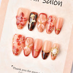 Press-On Nails Floral & Gold Embellished Easy-Apply