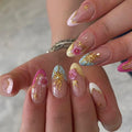 Press-On Nails Floral Gold Peel-And-Stick Long-Lasting Wear