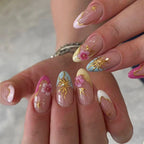 Press-On Nails Floral Gold Peel-And-Stick Long-Lasting Wear