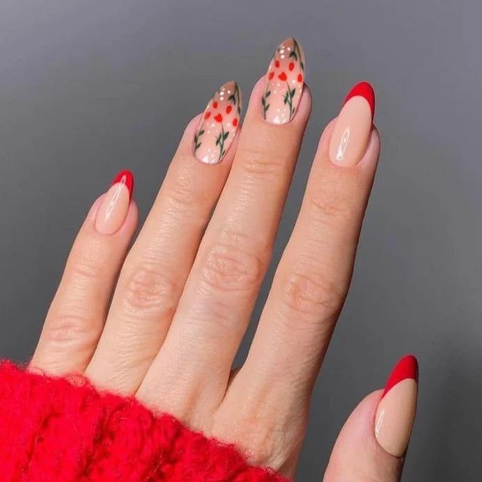Press-On Nails Floral Grass Green Comfortable Fit