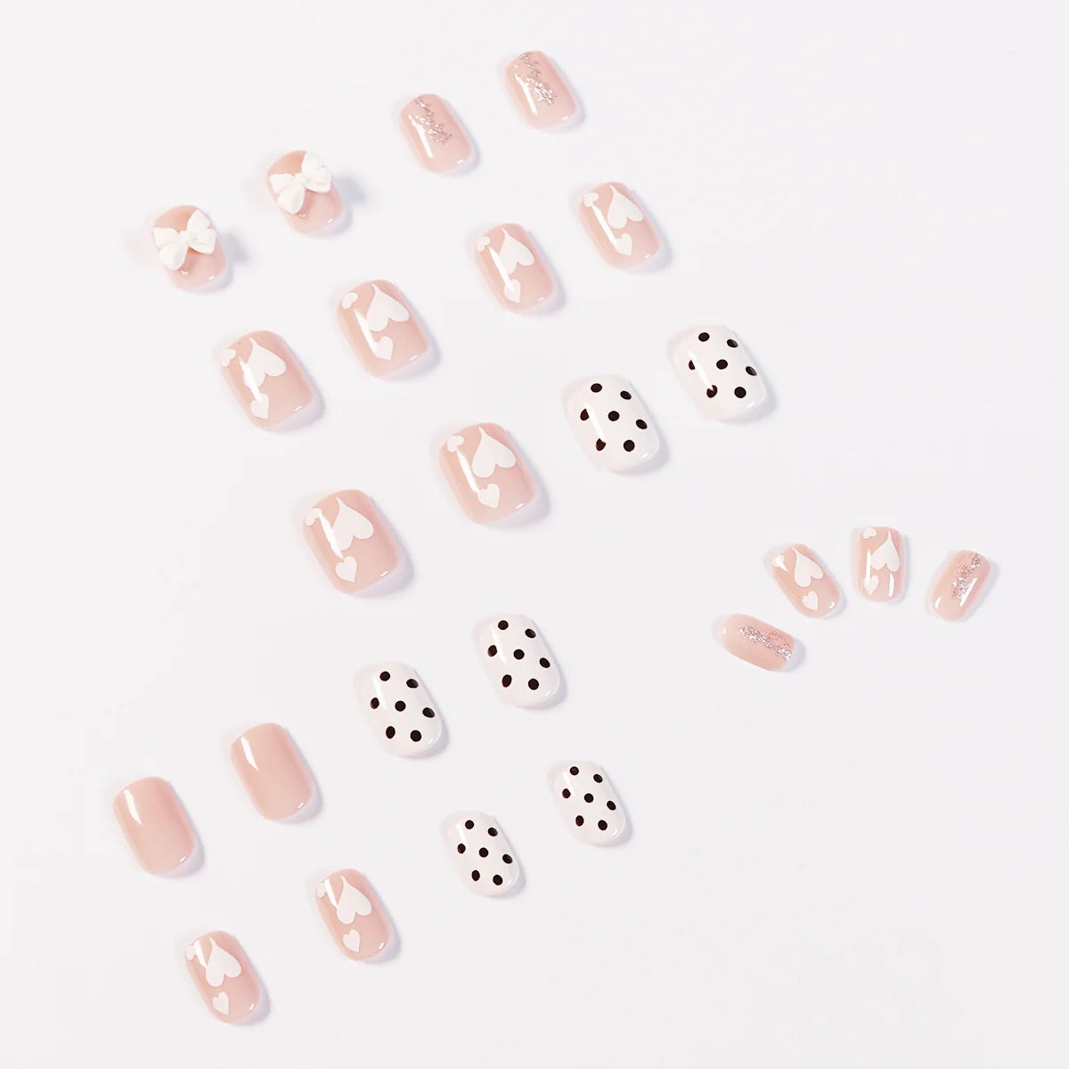 Press-On Nails Floral & Heart Design Blue Long-Lasting