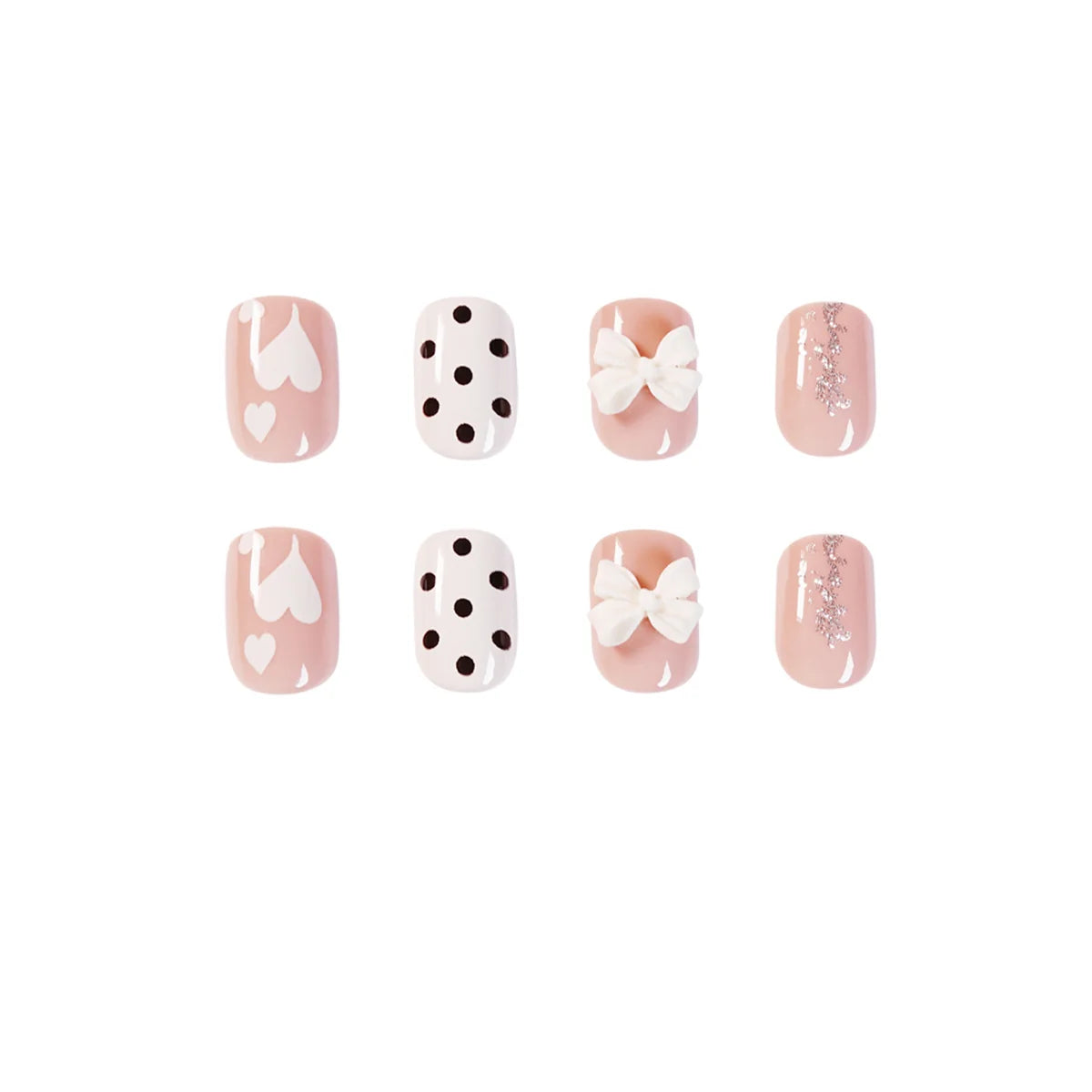 Press-On Nails Floral & Heart Design Blue Long-Lasting