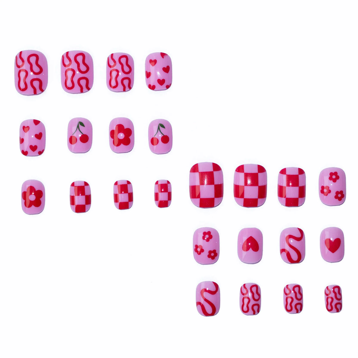 Press-On Nails Floral & Heart Designs Glossy Chip-Resistant