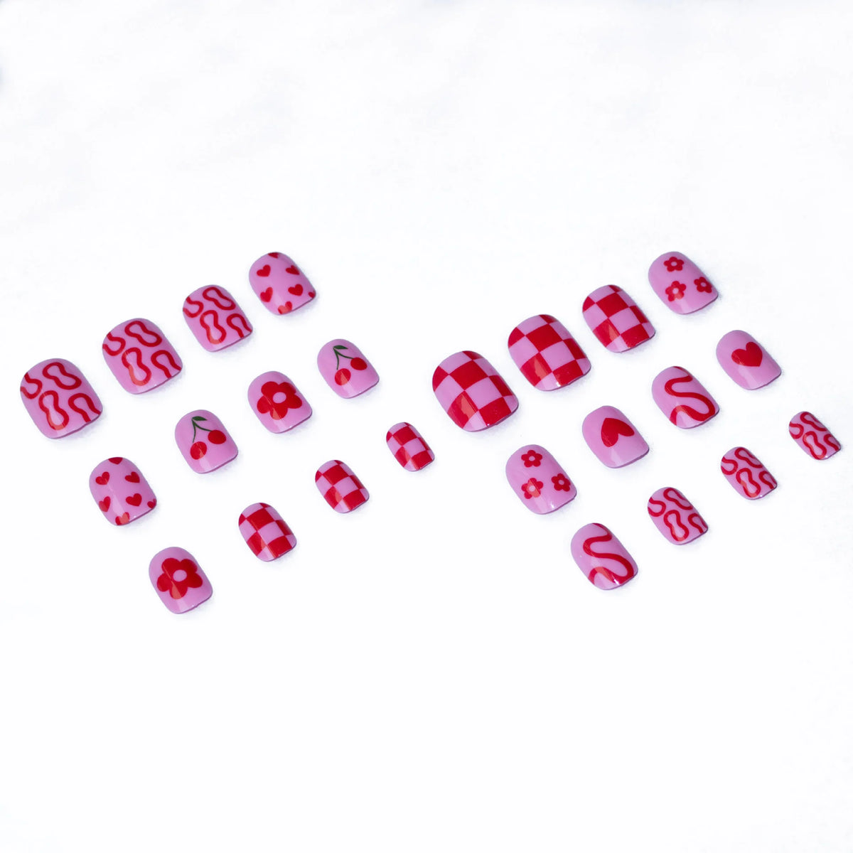 Press-On Nails Floral & Heart Designs Glossy Chip-Resistant